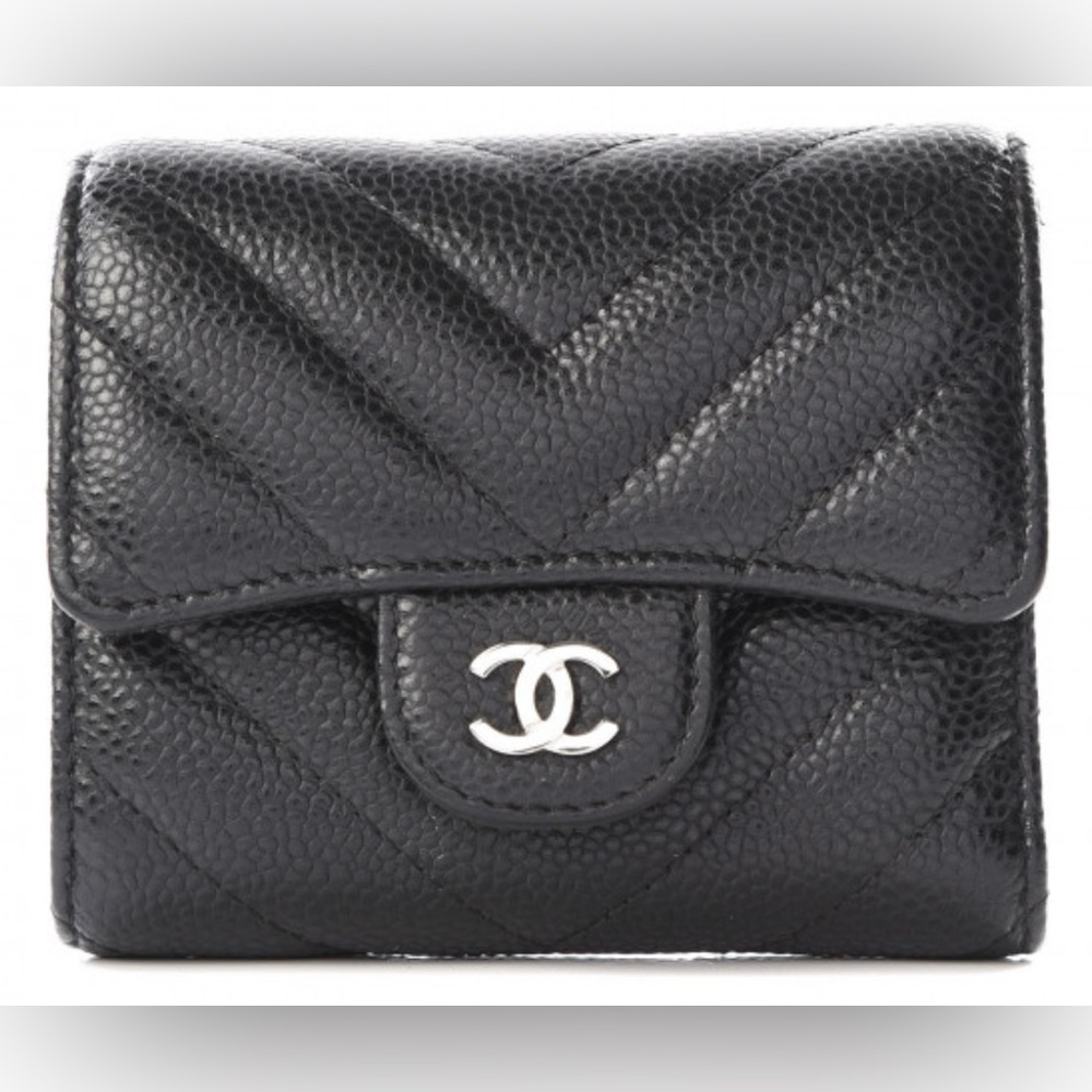 Chanel Caviar Chevron Quilted Flap Compact Wallet